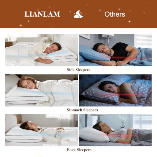 LIANLAM White-Ivory 3-Layer Adjustable Queen Down Pillow with Cooling Fabric, Pack of 1