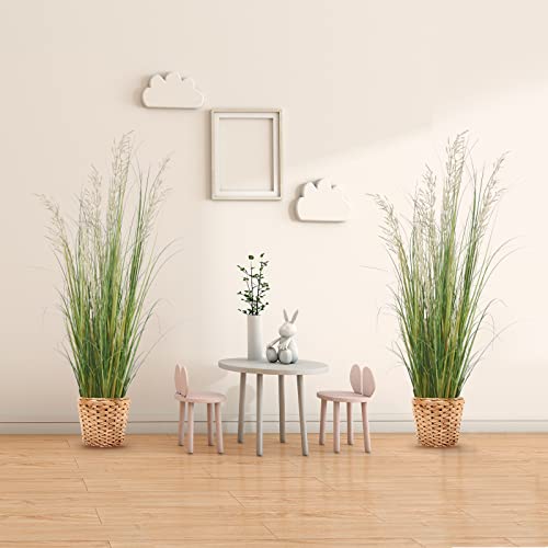 Artificial Plant 4ft Tall - 2 Pack Faux Grass with Flowers for Indoor Decor - Housewarming Gift
