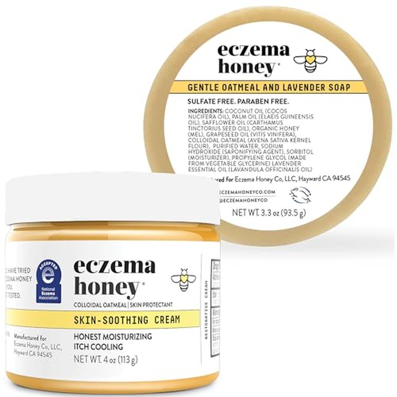 ECZEMA HONEY Original Skin-Soothing Cream & Oatmeal & Lavender Soap - Bundle for Sensitive Dry & Skin - Cruelty Free