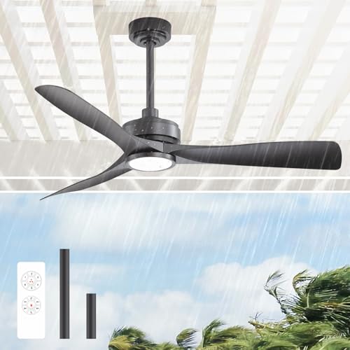 Breezary 52 Inch Outdoor Weatherproof Ceiling Fan with Light and Remote