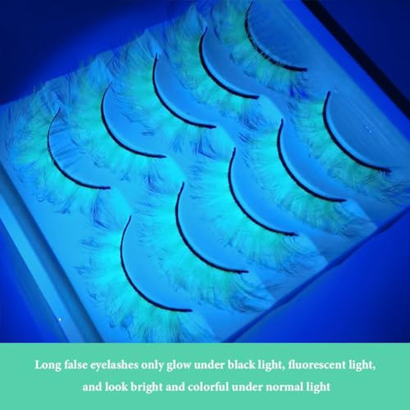 5 Pairs Charming False Eyelashes Fluorescence Glow In Dark For Women Reusable,Fluorescence Green False Eyelashes Wispy Dramatic Lashes Cat Eye Lashes(Fluorescent green)