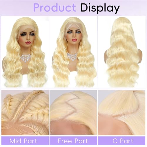 28 Inch Blonde Lace Front Wig Human Hair 13x6 HD Frontal Body Wave 613 - Full & Thick