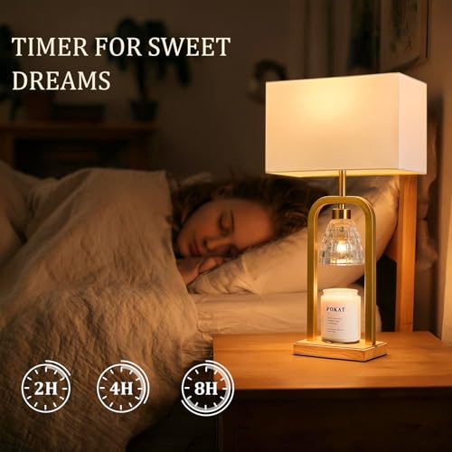 PoKat 2-in-1 Gold Table Lamp with Candle Warmer & Dimmer - Brushed Wood Finish