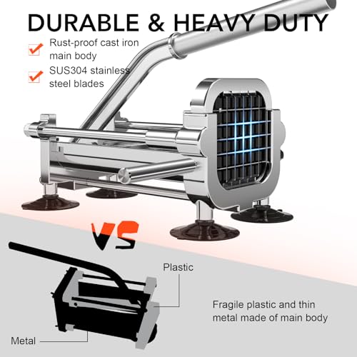 French Fry Cutter Manual with Interchangeable Blades - 1/2, 3/8 & 1/4 Inch