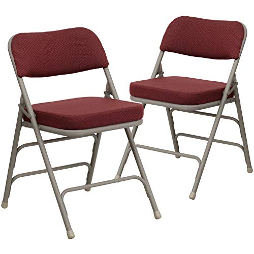Burgundy Fabric Folding Chairs Set of 2 with Cushioned Seats, 300lb Capacity — Gray Frame
