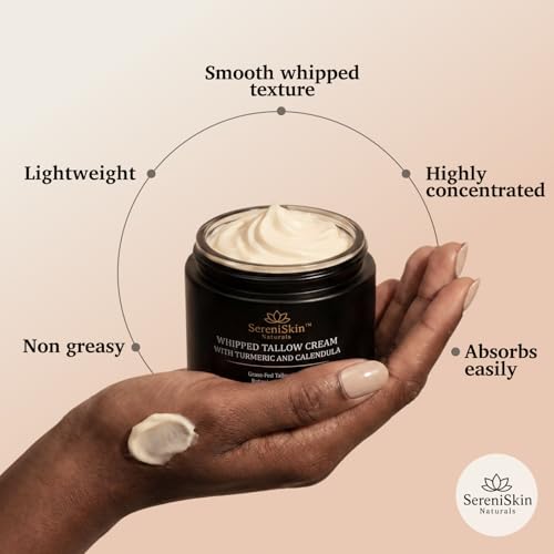 SereniSkin Organic Beef Tallow Face Cream - Whipped Moisturizer for Sensitive Skin, 4 oz