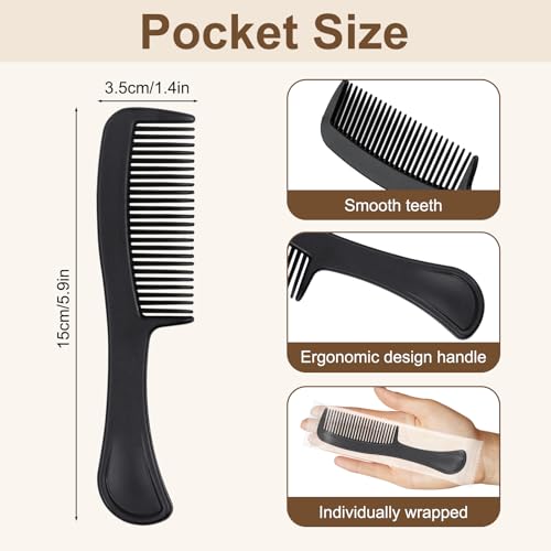 Travel Size Hair Combs Bulk 300 Pack - Black, Individually Wrapped, 5.9 Inch