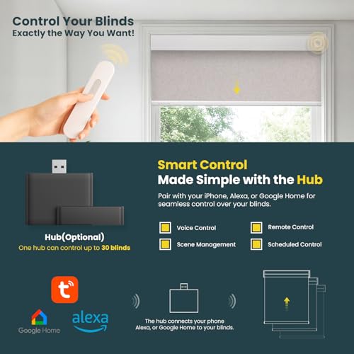 Light Linen Motorized No-Drill Smart Blinds for Windows - 34.5 x 72 Inches
