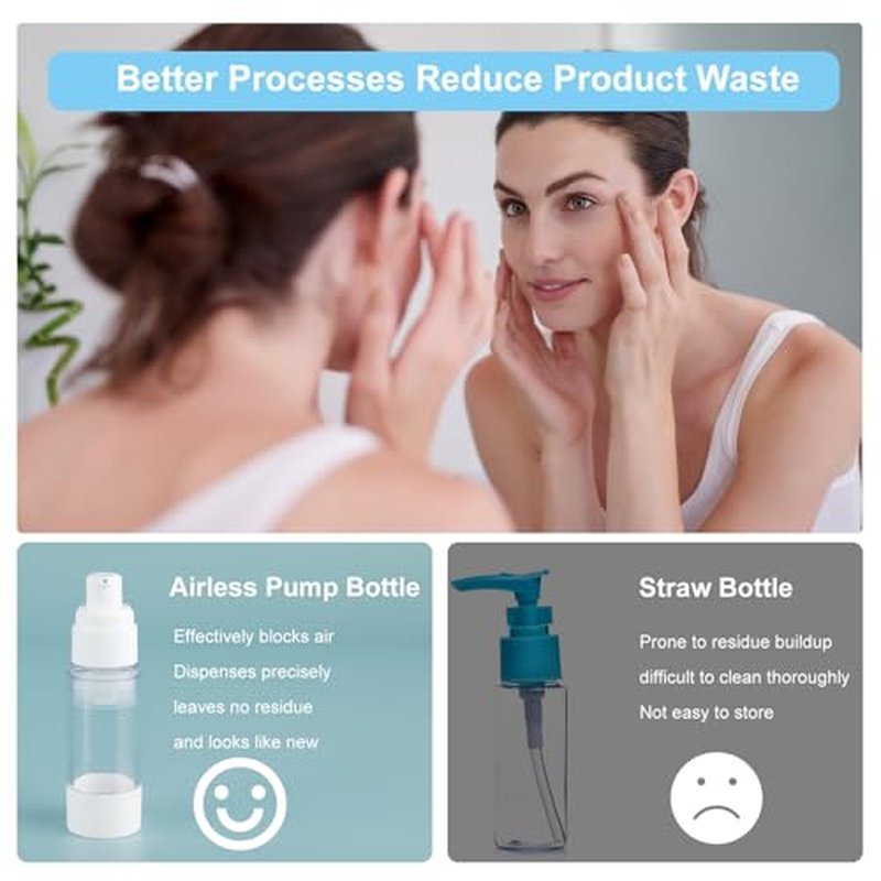 34 Pack Airless Pump Jars Set, 1.7/1/0.7/0.34oz Refillable Travel Size Containers, Leak-Proof Toiletry Bottles for Skincare and Creams, Lotion, Eye Cream, Liquid, Foundation, Shampoo