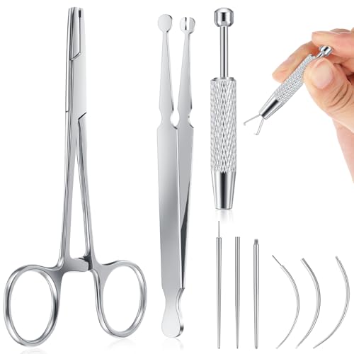 3mm Stainless Steel Piercing Ball Grabber Tool for Jewelry Changes - Straight & Curved Needles