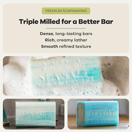 Sea Salt & Ocean Minerals Soap Bars - Australian Botanical, 6.6 oz. Pack of 4 - Variation of 6.6 Ounce with Ocean Minerals