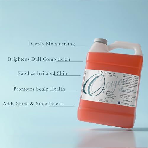 Cocojojo 1 Gallon Cold Pressed Unrefined Rosehip Seed Oil - Natural Moisturizer & Nourishing Skin & Hair Oil - Pack of 128 Fl Oz