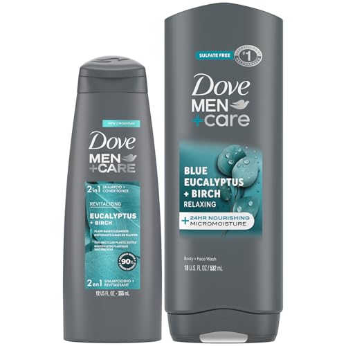 Dove Men+ Care Shower Essentials ? Relaxing Body + Face Wash, Blue Eucalyptus + Birch and Revitalizing 2-in-1 Shampoo, Eucalyptus + Cedar