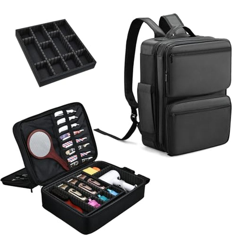 Barber Bag with Detachable Tray, 16.8-in Travel Backpack for Clippers and Supplies, Large Capacity Hairdresser Bag with Adjustable Dividers for Hair Cutting Tools