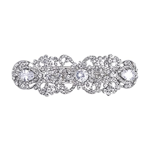 Ever Faith Austrian Crystal Wedding Hair Barrette - Clear Silver-Tone CZ Flower Tear Drop Bridal Hair Clip for Women