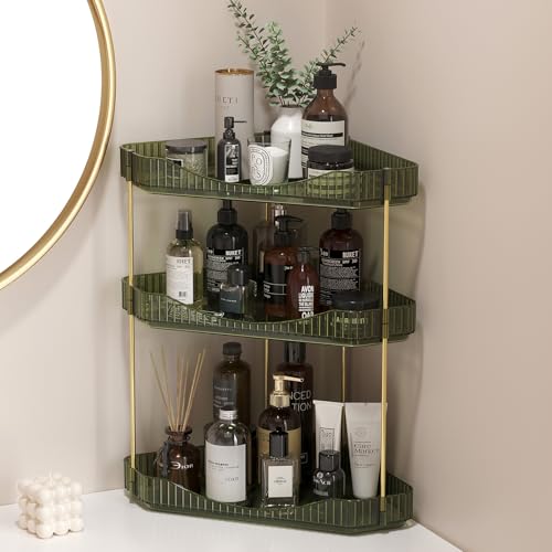 Corner Bathroom Counter Organizer 3 Tier Storage Shelf - Green