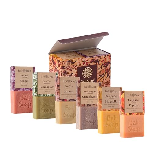 Natural Hand & Body Soap Set - Bali Soap 6 Pack with Jasmine, Lemongrass, Ginger, Magnolia, Papaya & Sandalwood - 3.5 Ounce Bars
