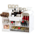 Makeup Organizer for Vanity with Brush Holder, Large Cosmetic & Skincare Organizer Countertop with Muti-Drawers, Cosmetic Display Case for Lipsticks, Nail Polishes, Perfumes, Eyeshadow (white)