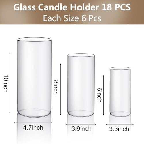 Clear Glass Candle Holder Set - 18 pcs with 3 Sizes for Wedding & Home Decor