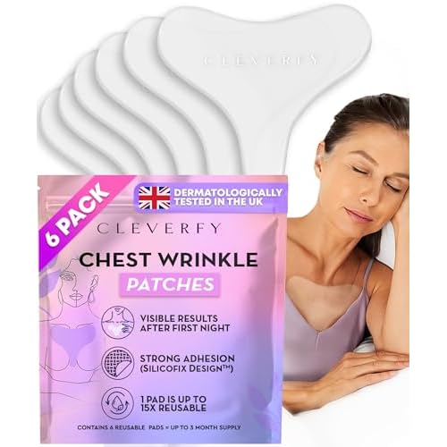 CLEVERFY Silicone Chest Wrinkle Patches for Side Sleeping ? Reusable D?collet? Anti-Wrinkle Chest Pads for Overnight Line Prevention (6 Pack, T-Shape)