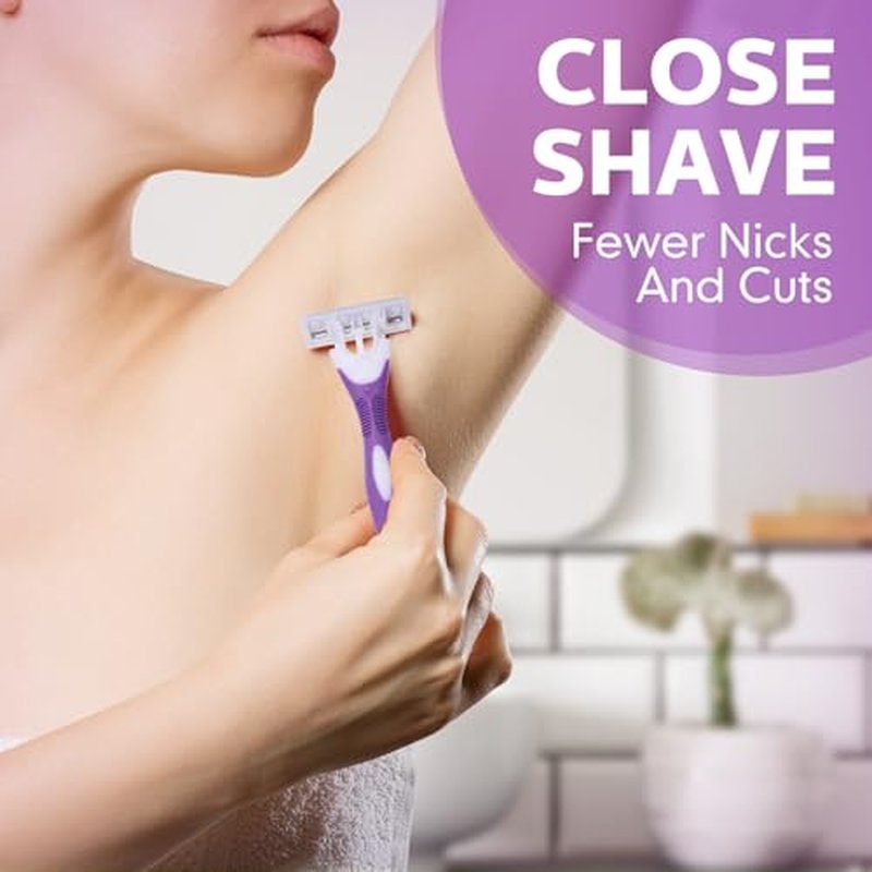 96 Count Women's Disposable Razors Bulk Purple 3 Blade Sensitive Skin Bikini Line Razor for Bathing Hotel Travel