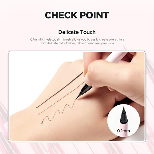 lilybyred AM9 to PM9 Survival Penliner | Korean Waterproof Liquid Eyeliner, 0.1mm Ultra-Fine Brush, Highly Pigmented, Quick-Dry, Smudge-Proof, Long-Lasting, Precision Line, 0.021 oz. (02 Matt Brown)