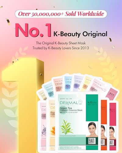 DERMAL 39 Korean Essence Sheet Mask Variety Pack, Formulas, No Repeats
