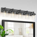 Matte Black Bathroom Light Fixtures - 5-Light Modern Vanity with Clear Glass Shades - Black / 5-Light