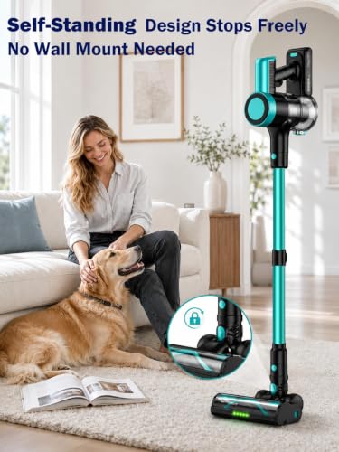 Teal Cordless Stick Vacuum Cleaner 500W 55KPa Self-Standing Home Vacuum