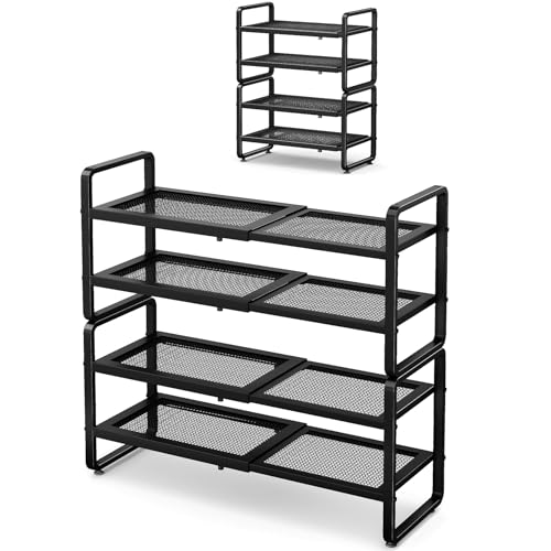 Expandable 4-Tier Metal Shoe Rack for Closet, Entryway & Garage - Black, Variation of 18.5-29.7 Inches