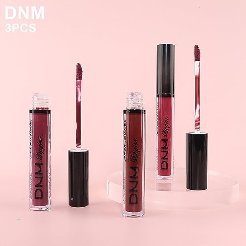 AMY'S DIARY Dark Red Purple Matte Plum Liquid Lipstick 3Pcs Sets,24-hour Lipstick Dark Deep Maroon Purple Brown Plum Red Lip Stain 24 Smudge Waterproof for Women