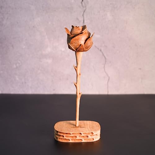 Treated Wood Hand-Carved Wooden Rose - Unique Handmade Anniversary Gift for Her