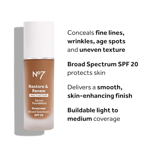 No7 Restore & Renew Multi Action Serum Foundation - Wheat 1 Fl Oz Pack of 2