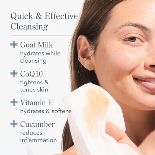 Beekman 1802 Face Wipes ? Makeup Remover Wipes for Face, Facial Cleansing Wipes that Remove Makeup & Dirt, Travel Essentials, Face Wipes with Goat Milk & Aloe, Lavender 30 Count