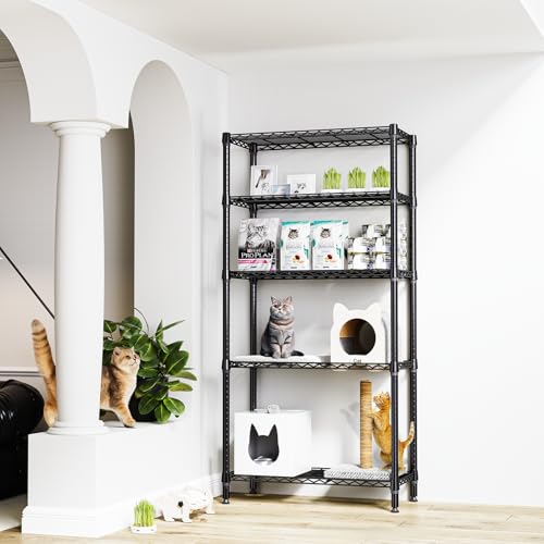 M MZG 5-Tier Metal Storage Shelves Black 15.7''D x 33.5''W x 68.5''H Heavy Duty Garage Kitchen Closet Organizer
