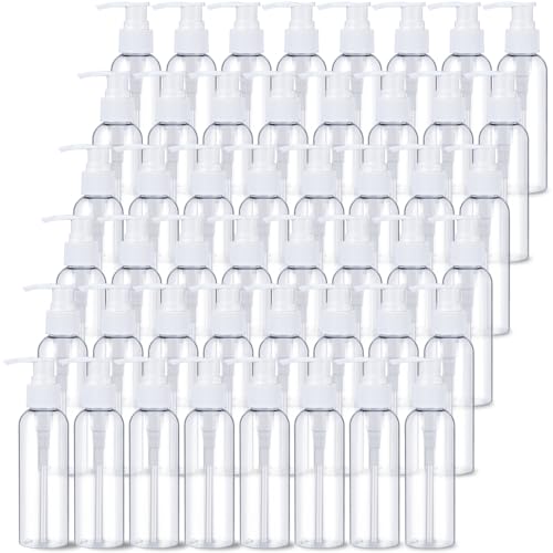 Nuenen 48 Pcs Refillable Empty Lotion Bottles 4oz/120ml Plastic Pump Bottles Conditioner Shampoo Dispenser Leak Proof Pump Container for Body Wash, Creams, Liquid Soap(White)