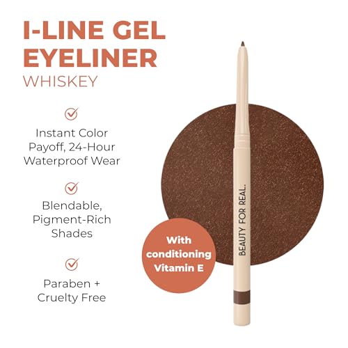 Beauty For Real I-Line 24-7 Eyeliner, Whiskey - Brown Copper Shimmer - Long-Wearing, Waterproof Gel Formula - Safe for Sensitive Eyes & Contact Lens Wearers - 0.01 oz