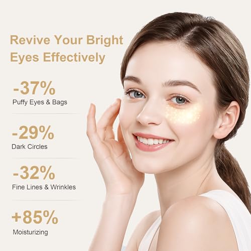 Under Eye Patches - 24K Gold Eye Mask for Puffy Eyes and Dark Circles, Wrinkles, Fine Lines, Collagen Skin Care Products, Gel Eye Patches for Dark Circles, Puffy Eyes, Undereye Bags
