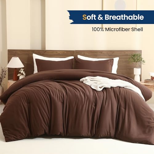 Oversized Brown Super King Plus Comforter Set 128x120 Inches - All Seasons Soft Bedding