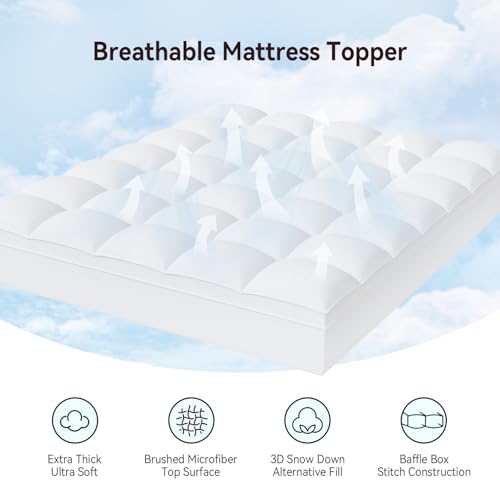 Queen Mattress Topper - White Plush Pillow Top, 1 Inch Down Alternative Filling