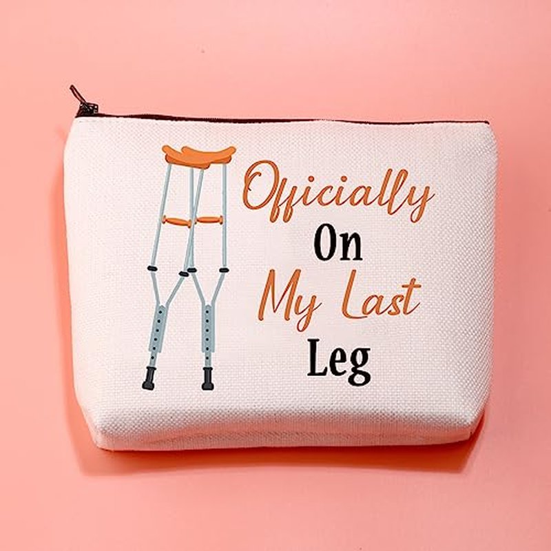 JXGZSO Broken Bones Recovery Gift Officially On My Last Leg Funny Broken Leg Gifts Orthopedic Surgeon Cosmetic Zipper Bag