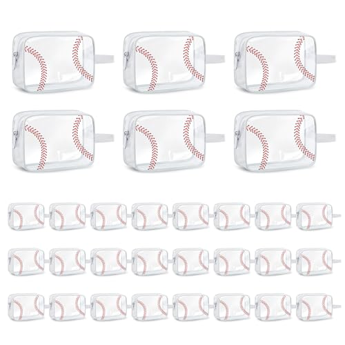 Lebaley 30PCS Baseball Cosmetics Bag - PVC Clear Portable Makeup Bags Organizer 7 x 5.5 x 1.7 '' Waterproof Sport Zippered Toiletry Carry Pouch for Travel Party Supplies