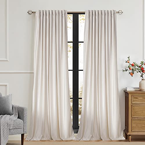 Cream Ivory Velvet Blackout Curtains Set of 2 - 52W x 108L Inches, Thermal Room Darkening Drapes with Rod Pocket & Back Tab for Living Room Bedroom
