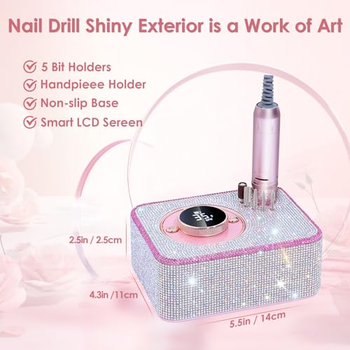 ANBEISTEE Rechargeable Electric Nail Drill 35000 RPM - Pink, LCD Display
