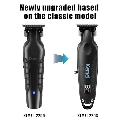 KEMEI 2293 Black Hair & Beard Trimmer with Zero Gapped T-Blade, LED Display, 3 Guards