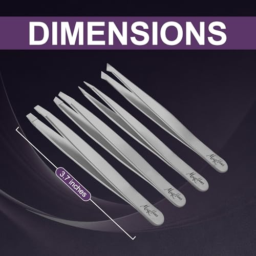 Matte Silver Fiber Tip Tweezers Set for Eyebrow & Facial Hair Removal – Men & Women