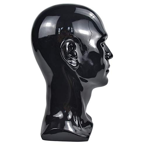 PVC Bright Black Male Mannequin Head for Wigs Hats Display - Variation L30-Bright Black