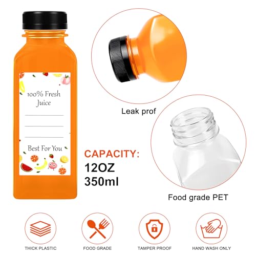 Transparent 12 Oz Plastic Bottles with Lids & Accessories - 144 Pack