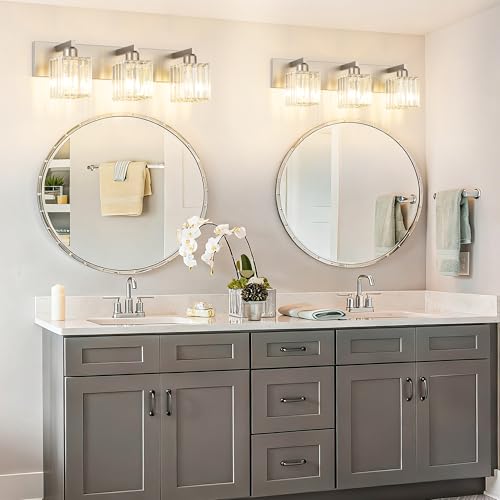 Aipsun Brushed Nickel 3-Light Crystal Bathroom Vanity Light, 23 Inch