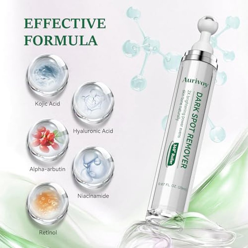 Dark Spot Remover for Face and Body - Dark Spot Corrector for Sun Spots Age Spots Freckles Melasma Brown Spot - Dark Spot Correcting Glow Serum with 360-Degree Roller 0.67 Fl Oz